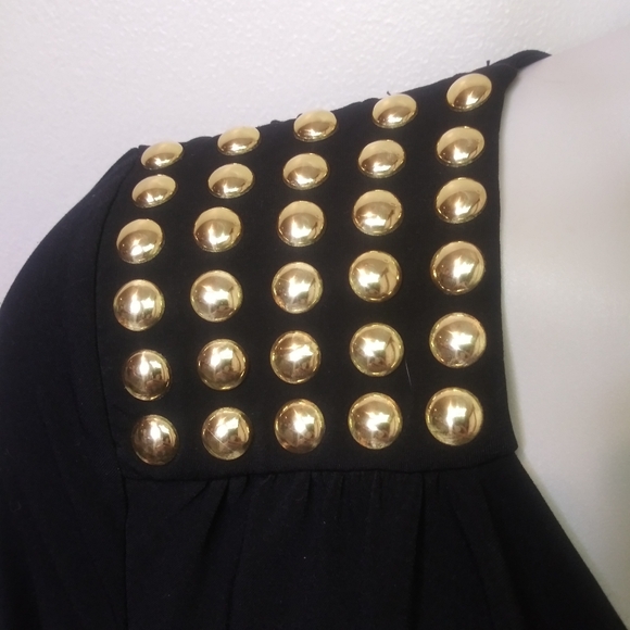 Michael Kors Sexy Rocker Chic Black Body-Con Dress With Gold Shoulder Studs - Picture 5 of 10